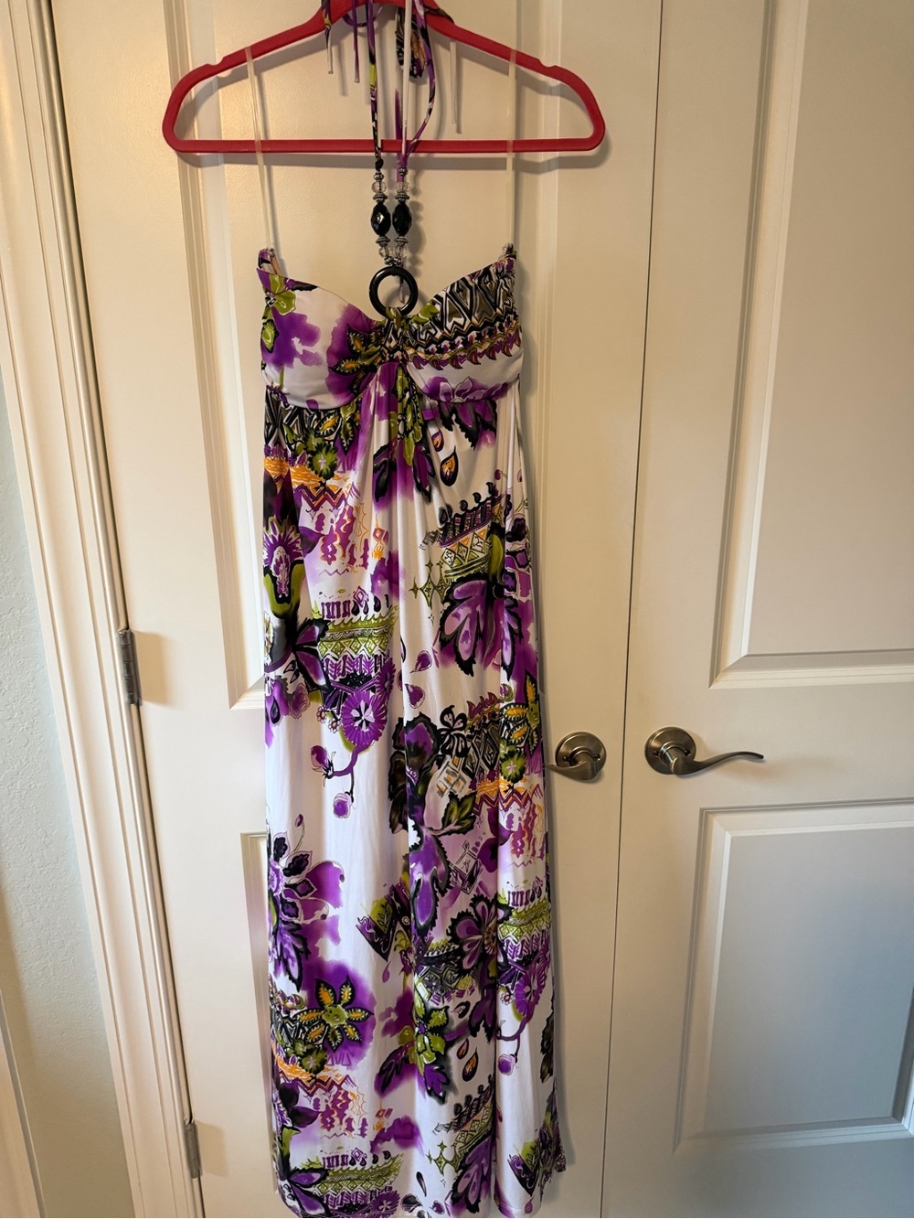 Women's Purple Floral Maxi Dress - Halter Sundress Size L